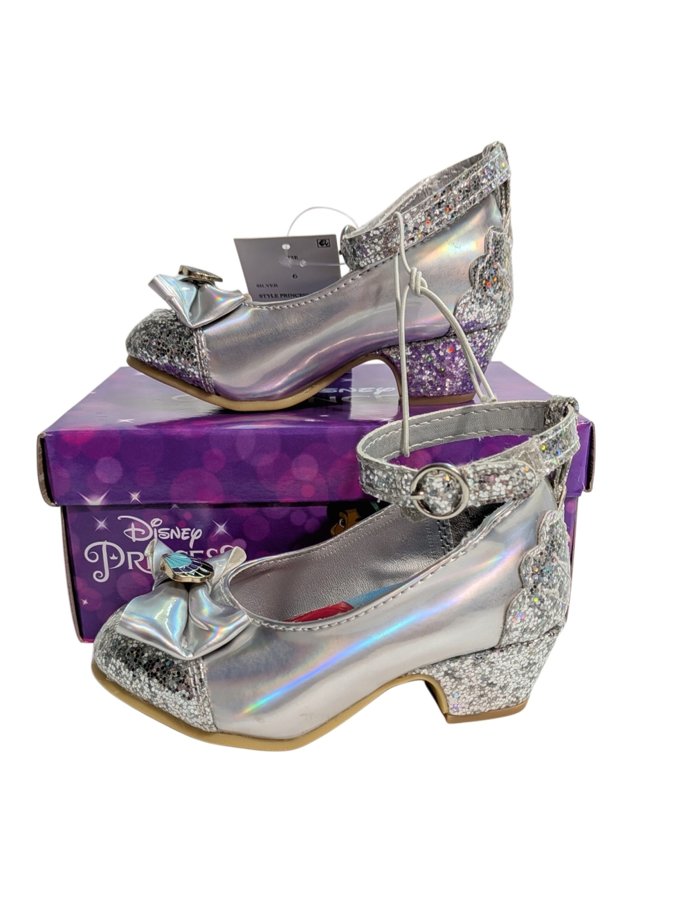 Disney Princess Ariel Silver Glitter Ballet Heels Toddler Girls Size 6 NWT Box